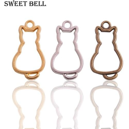 Sweet Bell 30pieces 16*31mm Fashion Antique Three color Alloy Hollow Cat Charm Pendant Jewelry Making Pendant Wholesale