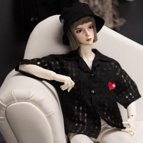 BJD doll shirt suitable for 1-3 1-4 uncle size black mesh short-sleeved shirt doll accessories