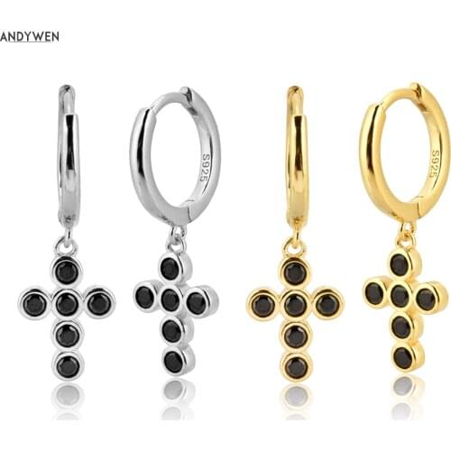 ANDYWEN 925 Sterling Silver Big Cross Classic Drop Earring Ohrringe CZ Zircon Luxury Women Piercing European Fashion Fine Jewels