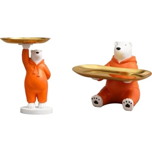 HOT Resin Confession Bear Figurines Love Polar Bears Tray Statue Home Decor Key Storage Art Sculpture Desktop Ornament
