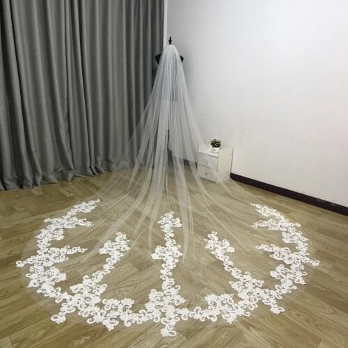 2020New 4 Meters One Layer Lace Tulle Long Wedding Veil Cathedral veil White Ivory Bridal Veil with Comb Velos De Novia