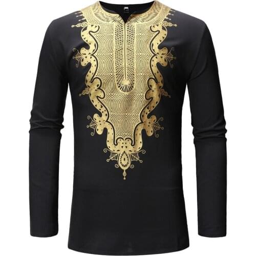 Traditional African Dashiki Print T Shirt Men 2020 Brand Slim Long Sleeve African Clothes Men Streetwear Casual Tee Shirt Homme