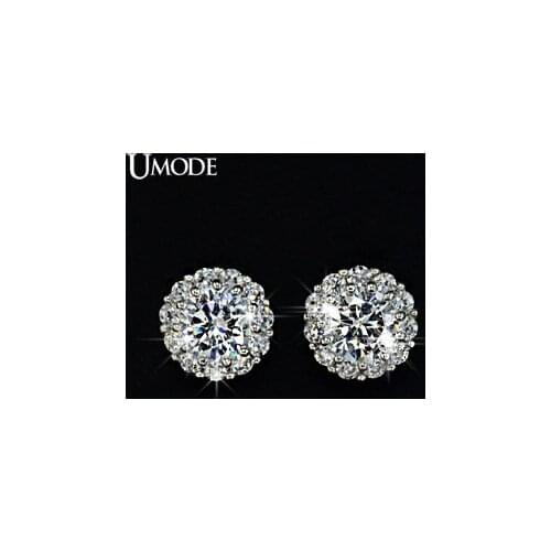 UMODE Hot Sell 6mm 0.75ct Cubic Zirconia Stone Surrounded Flower Post Stud Earring Fashion Jewelry For Women Wholesale UE0017