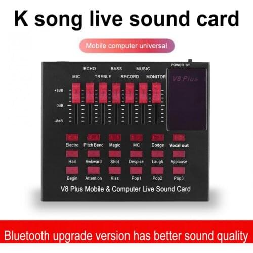 V8 Plus Bluetooth-compatible Sound Card with Display Audio USB Headset Microphone Webcast Live Interface External Sounds Card