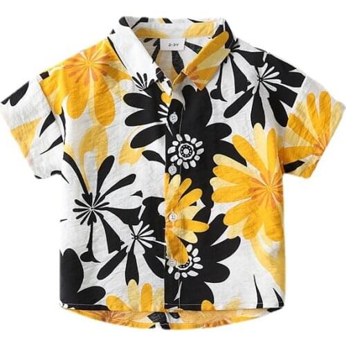 Yellow Hawaii Style Boys Shirts National Fashion Kids Tops Summer Outfit Childrens Clothes