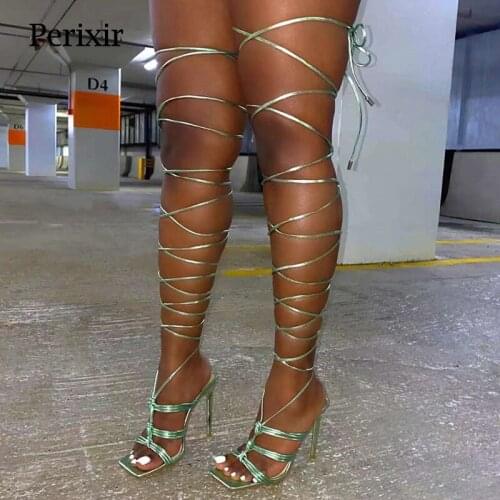 Perixir Womens Stiletto Strap High Heels 2021 Latest Spring Pu Square Toe Sandals Fashion All-Match Solid Color Womens Shoes