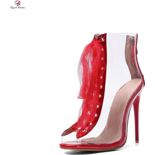 Original Intention Stylish Women Ankle Boots Transparent High Heels Summer PVC Boots Fashion Sexy Shoes Woman Plus Size 4-15