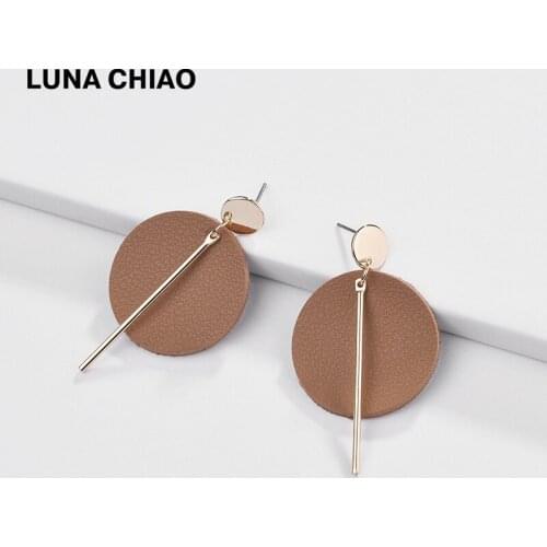 LUNA CHIAO Women Fashion Jewelry Round Leather Earring Korean Style Drop Dangle Earrings for Lady