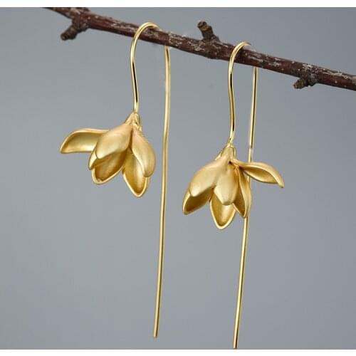 S925 Sterling Silver Stud Earrings Womens Magnolia Jewelry Earrings 925 Sterling Silver Gold Plating birthday present Earrings