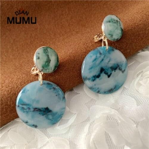 Bohemian Womens Dangle Earrings Chunky Water Drop Pendant Earrings Geometric Resin Imitation Jade Drop Earrings ear clip