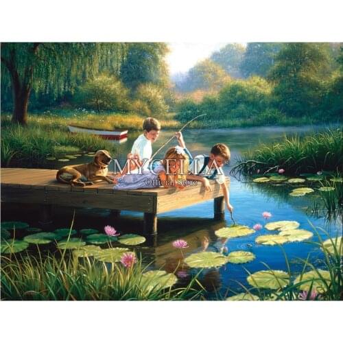 5D Diy Diamond Painting,Children,Full,Fashion,Diamond Embroidery,Cross Stitch,Crystal,Mosaic,Home,Crafts,Lakes & Rivers,Fishing