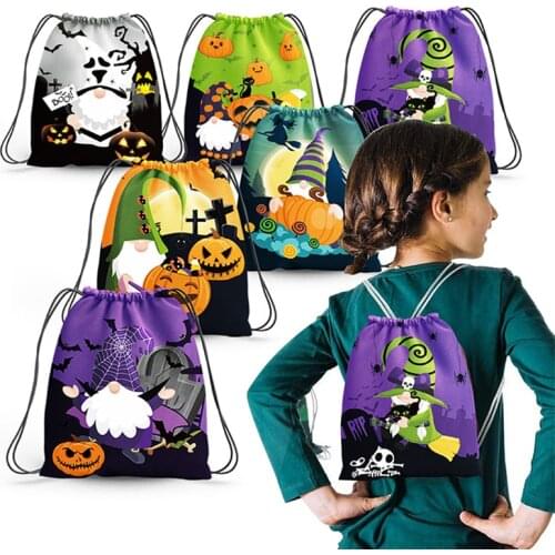 6PCS/LOT Halloween Child Candy Bag Drawstring Nylon Cloth Backpack with Pumpkin Pattern Halloween Gift Food Bag Party Decoration