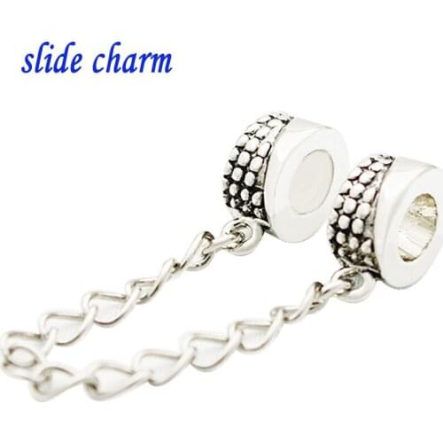 Slide charm Free shipping simple and genuine safety chain beads fit Pandora bracelets and charm bracelets jewelry accessories 11