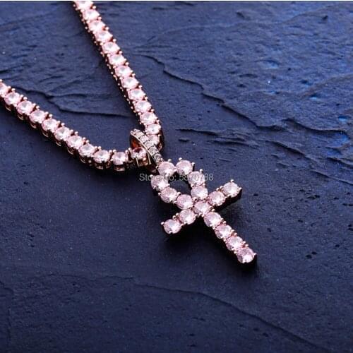 Hip Hop Egyptian Pink Tennis Chain With Ankh Pendant