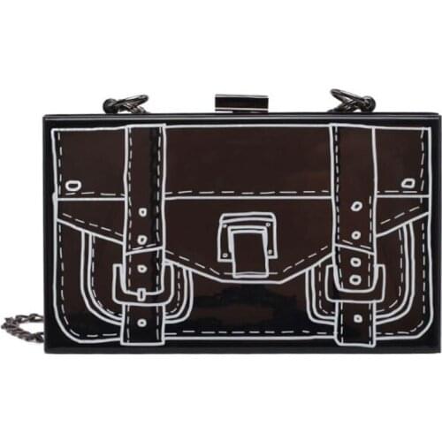 Black Acrylic Box bag Women Clutch Bag Brand Ladies Evening party bag Fun printing chain messenger Crossbody Bag for women Purse