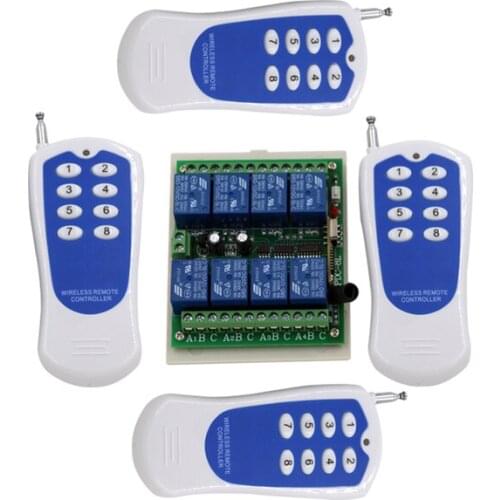 DC 12V 8 CH RF Wireless Remote Control Switch System,315/433 MHZ 4 Transmitter And Receiver Fixed Encoding SKU: 5007
