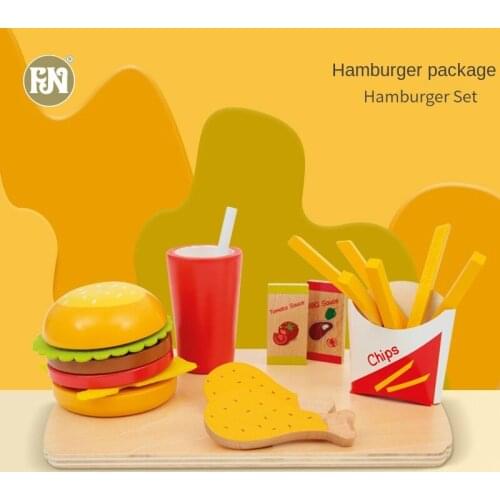 Childrens Wooden Simulation Kitchen Pretend To Play With Toys Role Play Fast Food Fries Hamburger Food Set Childrens Toys