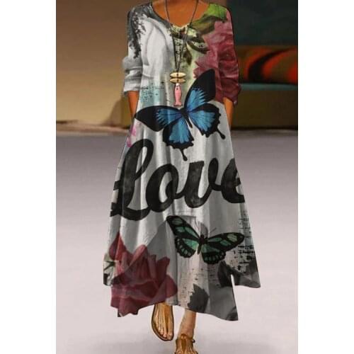 Harajuku Butterfly Print Maxi Long Dress Women Fashion Retro Ladies Casual Vestido Sexy Evening Party Dresses Floral Dress Zara