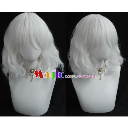 Game Helltaker The Demon Modeus Cosplay Wig White Curly Heat Resistant Synthetic Hair Wigs + Wig Cap
