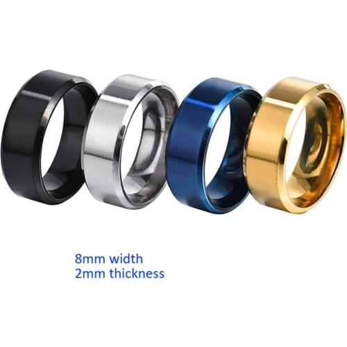 8mm Matt Stainless Steel Simple Design Plain Rings Gold Steel Black Blue Plated Rings For Trendy Men Woman Jewelry Gift