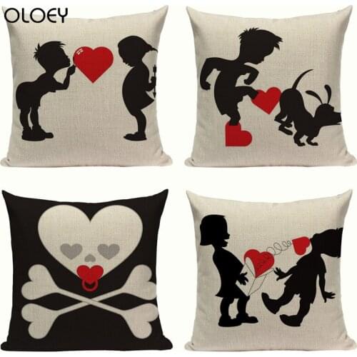 Linen Pillowcase, Home Pillowcase, Love Pattern Pillowcase, Bedroom and Office Hotel Car Decorative Pillowcase Size 45x45 Cm