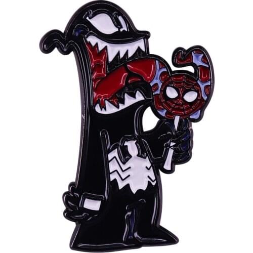 Marvel Pin Avengers Fun Cartoon Venom Spiderman Lollipop Metal Brooch Badge Men and Women Clothing Accessories Decoration