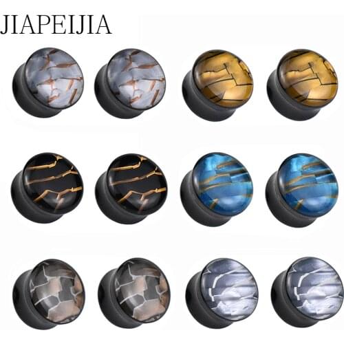 6-30mm Stone Stripes Ear Gauges Tunnels and Plug Black Acrylic Ear Stretching Kit Expander Piercing Earring