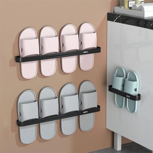 Wall Mounted Shoe Rack Seamless Paste Shoe Organizer Hanger Drain Hanging Shoes Shelf Bathroom Slippers Storage Racks