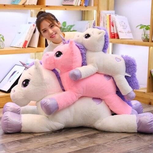 2019 new arrival large unicorn plush toys cute pink white horse soft doll stuffed animal big toys for children birthday gift