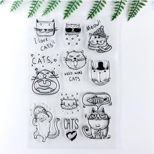 11*16 Cartoon Cat Transparent Clear Stamps Seal For Scrapbooking/Rubber Stamp Sentiment Bullet Journal Photo Album Card Making