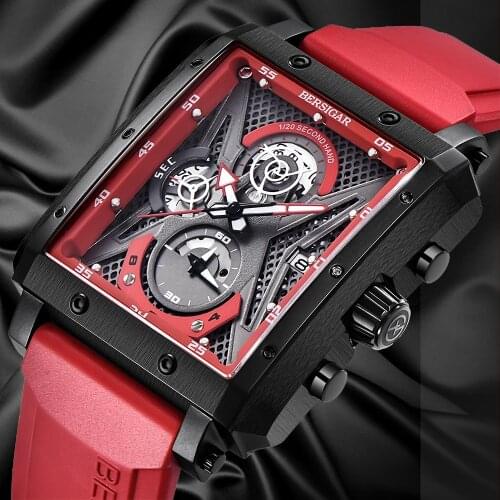 BERSIGAR Brand 2021 Rectangular Watches for Mens Watch Barrel Type Quartz Casual Fashion Luxury Sports Waterproof Chronograph
