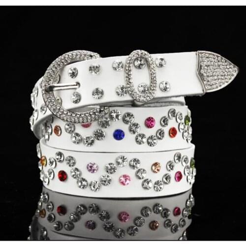 Fashion Rhinestone Genuine leather belts for women Luxury Wide Pin buckle belt woman High quality Second layer Cowskin strap