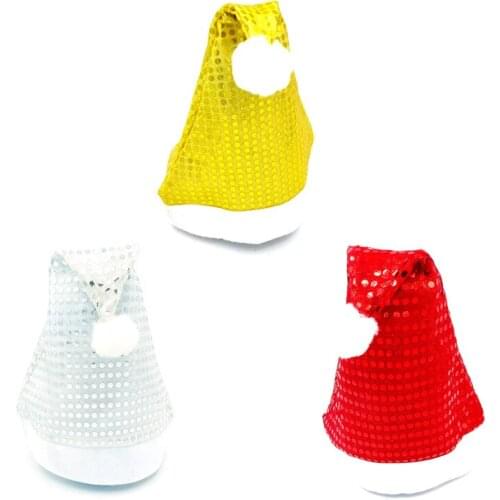 Christmas Santa Claus Hats Bright Gold Silver Red Caps For Adult And Children XMAS Decor New Years Gifts Home Party Supplies