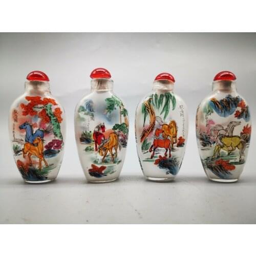 Collectable China Snuff Bottles Coloured Glaze Hand-Painted Eight The Horse Drawing Coloured Drawing Home Decoration