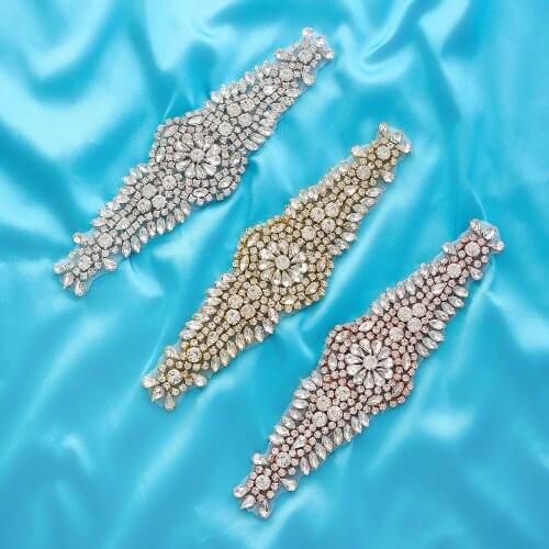 SESTHFAR Handmade Silver/Gold /Rose Gold Bridal Crystal Trim Rhinestone Applique for Wedding Dress Belts Clothes Patches