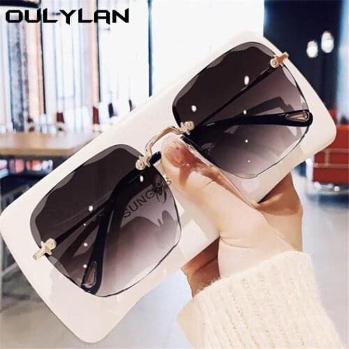 Oulylan Rimless Sunglasses Women Fashion Square Gradient Sun Glasses Vintage Classic Metal Framless Eyeglasses For Female UV400