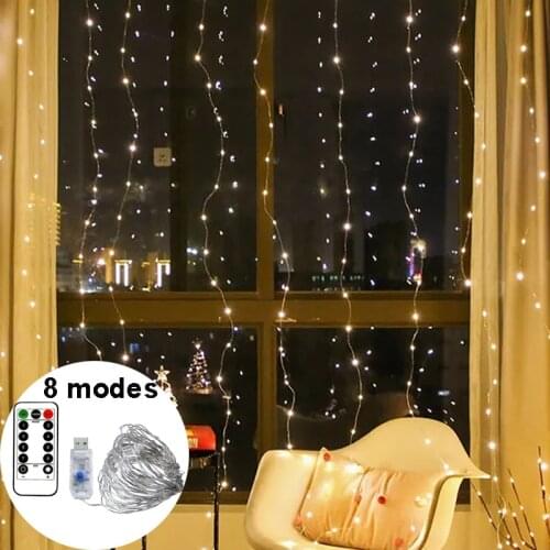 5/10M LED Curtain Light 8 Functions USB Remote Copper Wire Lamp Fairy Light Christmas Home Bedroom Garden Decoration