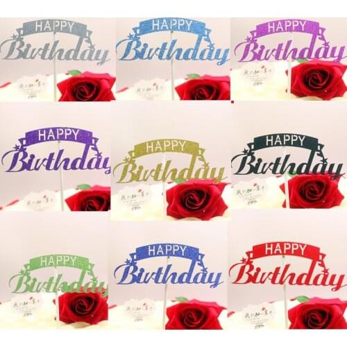 Creative Happy Birthday Cake Topper Flags Glittler Multi Colors Birthday Party Cake Baking Decoration Birthday Cake Flags
