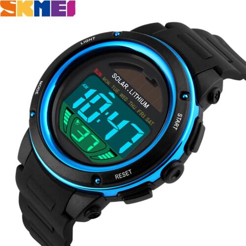 SKMEI Outdoor Sport Watch Men Solar PU Strap Wristwatches Mens Chronograph Alarm 5Bar Waterproof Digital Watch reloj hombre 1096