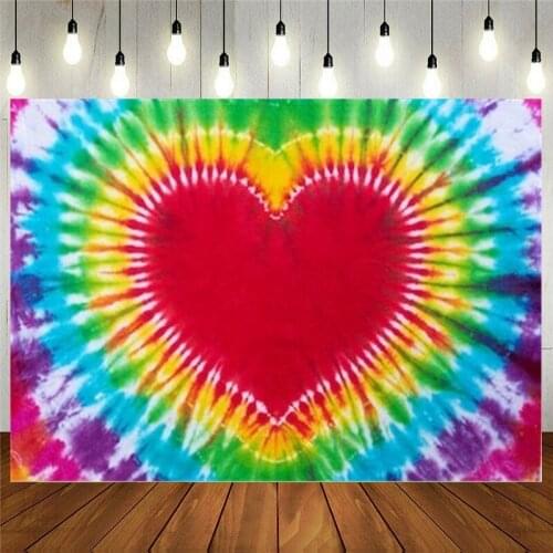 Heart Sign Tie Dye Abstract Rainbow Photography Backdrop Wall Decoration For Living Room Dorm Vinyl Background