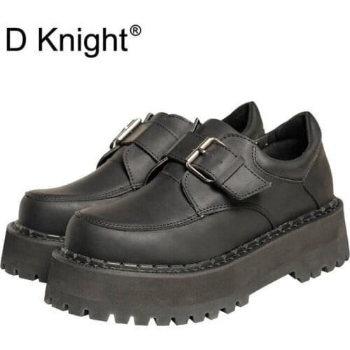 2020 New Punk Women Flat Platform Harajuku Shoes Thick Bottom Buckle Japanese Leather Lolita Shoes Increased Creepers Sneakers