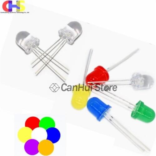 10PCS 10MM Round Light Emitting LED Red Yellow Green Blue White Orange Pink Purple RGB Colorful flash F10 light emitting diode