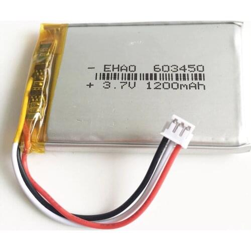 3.7V 1200mAh Lithium Polymer LiPo Rechargeable Battery with JST ZH 1.5mm 3pin connector For PAD camera GPS Speaker laptop 603450
