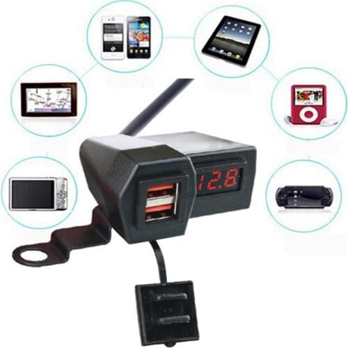 6.5cmx6cmx3.2cm Charger 3.0A Dual USB Ports PC Digital Display Voltmeter Waterproof Motorcycle Adapter for Motorbike Accessories