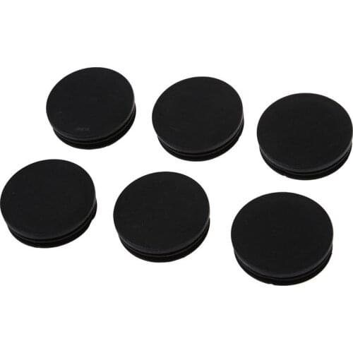 6 x Black Plastic 50mm Dia Round Tubing Tube Insert Caps Covers