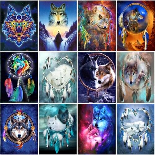 5D Diamond Painting Full Round Rhinestone Paintings Wolf Animal Dreamcatcher Embroidery Cross Stitch Mosaic Home Decor