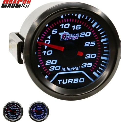 Dragon gauge 52mm Universal Auto Car Turbo Boost Gauge Fit For -30~35 Turbine pressure detection Psi meter White Blue Backlight