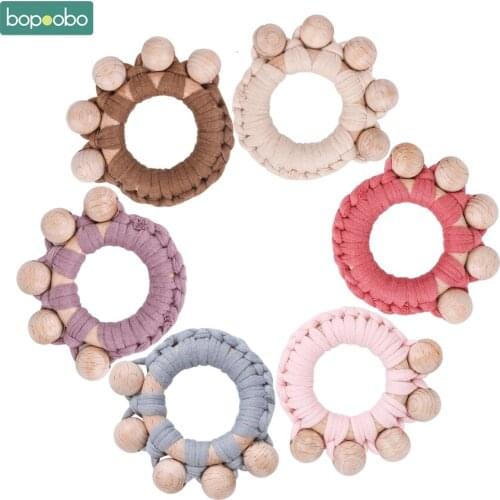 Bopoobo 1PC Baby Teether Beech Wood Toy Hand Teething Wooden Ring Can Chew Pacifier Chain Beads Baby Product Toys Baby Rattle