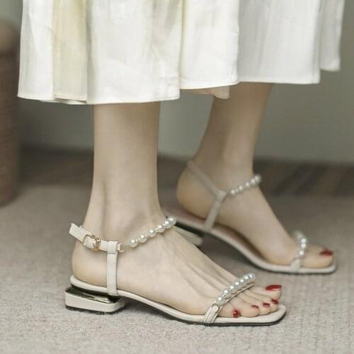 Sandals Women Summer New Fashion Womens Sandals 2021 Shoes One-line Buckle Pearl Sandals Transparent Open Toe Sandals Sexy