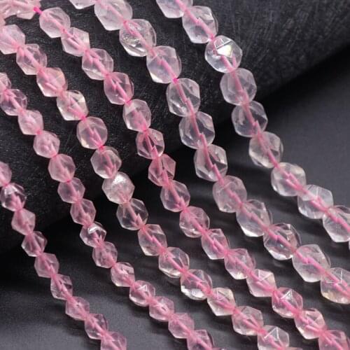 6/8/10mm Irregular Cut Faceted Natural Ice Rose Quartzs Stone Beads For Jewelry Making Loose Polyhedral Pink Crystal Stone Beads